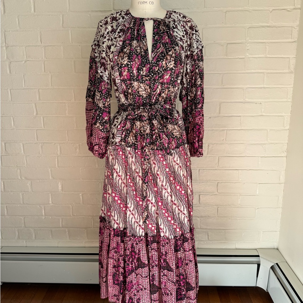 Ulla Johnson Pink and Black Long Sleeve Dress
